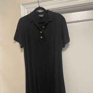 Linen Black Maxi Shirt Dress sz L